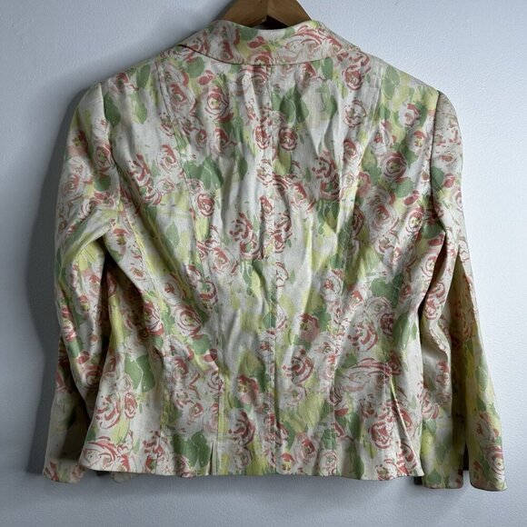Elie Tahari Linen Blend Blazer Jacket Sz 4 Floral Pastel Cottagecore Coquette - Picture 11 of 13